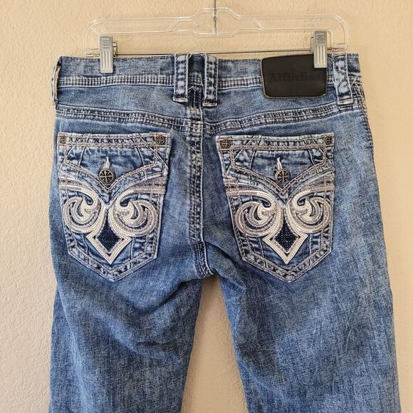 Affliction Jeans Mens 30x30 Blue Blake Straight Embroidered Y2K Button Pockets - Picture 10 of 10